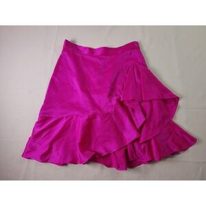 Jennifer Hope Silk Ruffle Mini Skirt Women XS Hot Pink Asymmetrical Tiered Satin